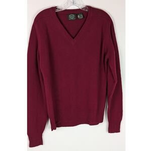 Vtge  Saddles Burgundy 100% lambswool Vneck sweater mens M  Hong Kong Preppy EUC